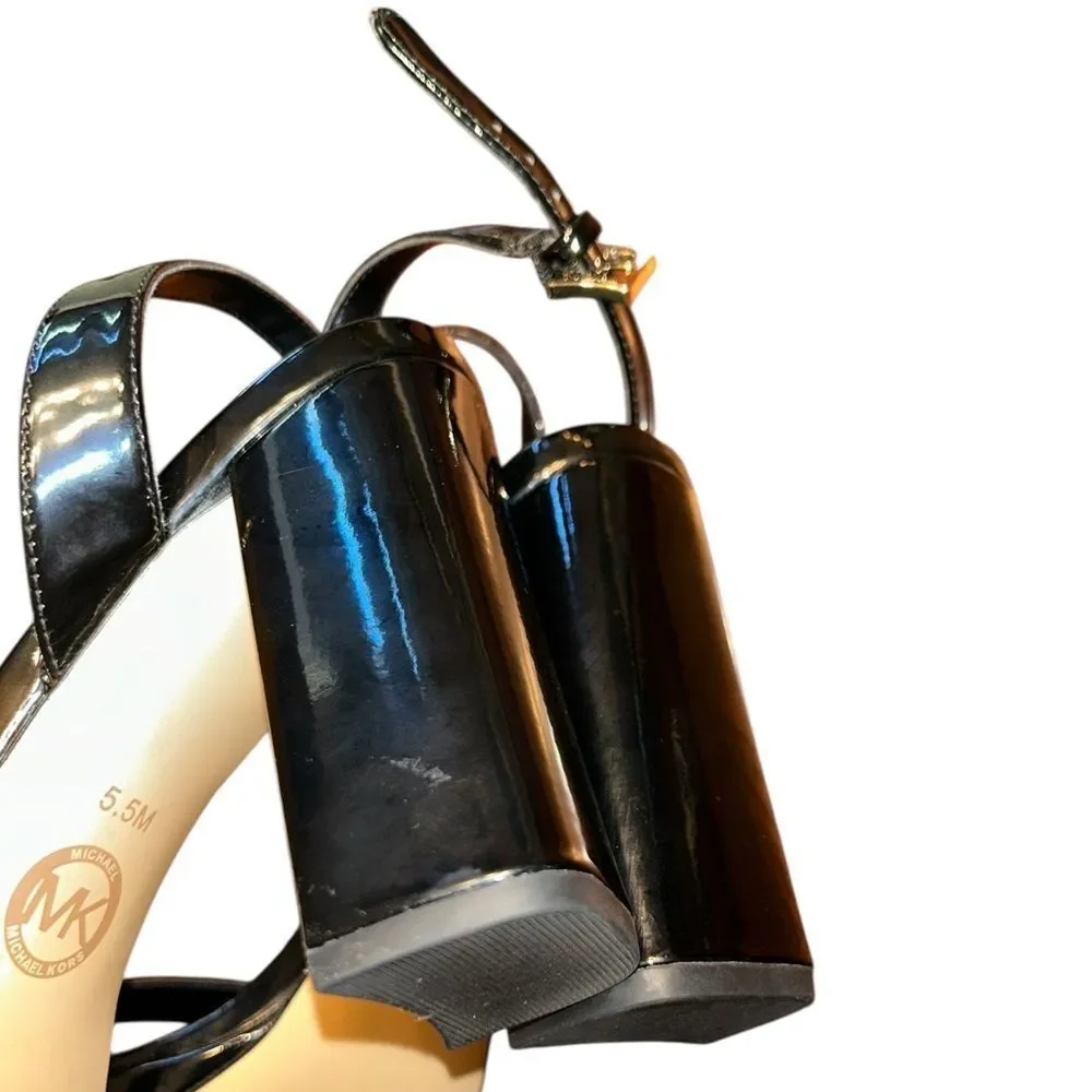 Michael Kors Black Patent Leather Strappy Block Heel Sandals (Size 5.5M)